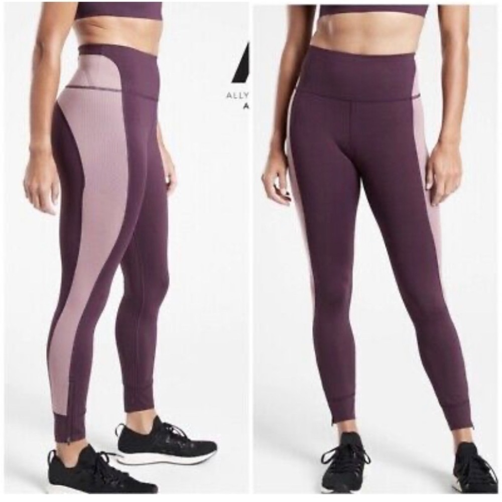 Athleta Allyson Felix Legend Mesh 7/8 Tights Yoga Colorblock Purple Size Small